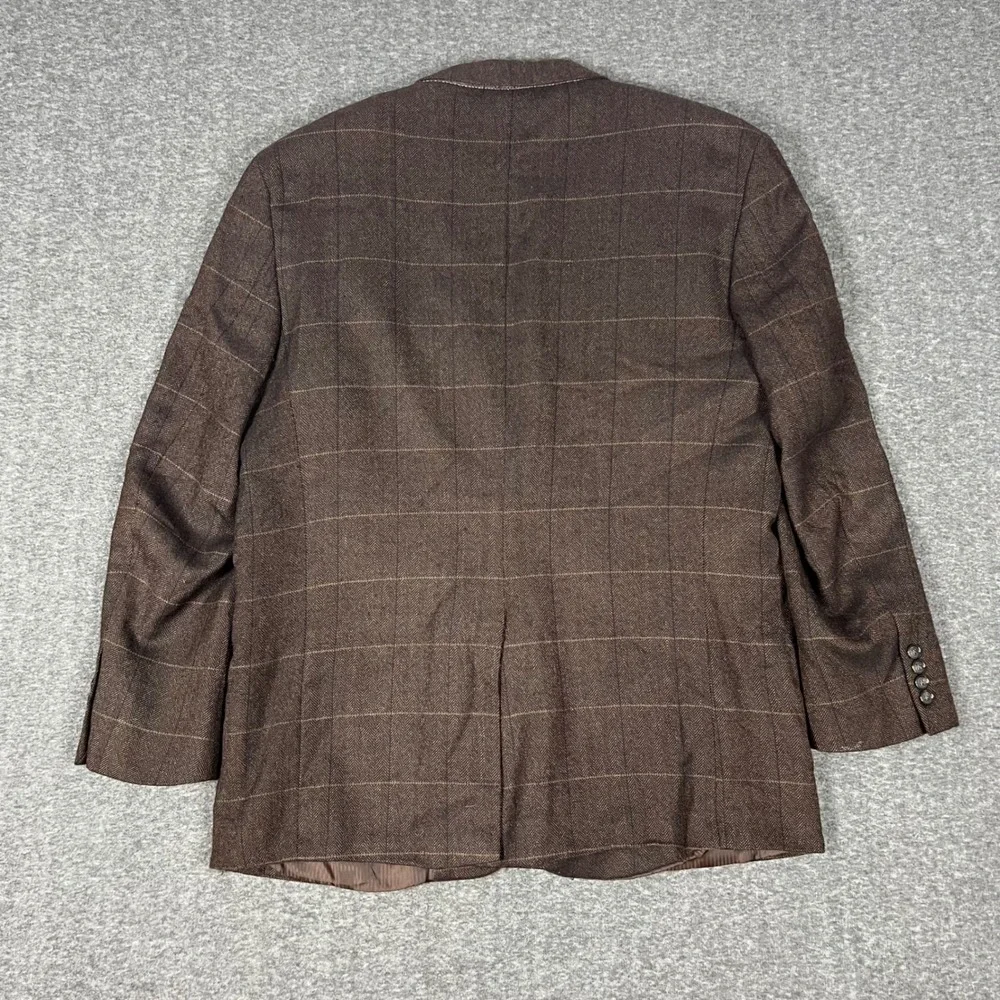 Alan Flusser Sport Coat Mens 44R Brown Lambswool Cashmere Windowpane Blazer
